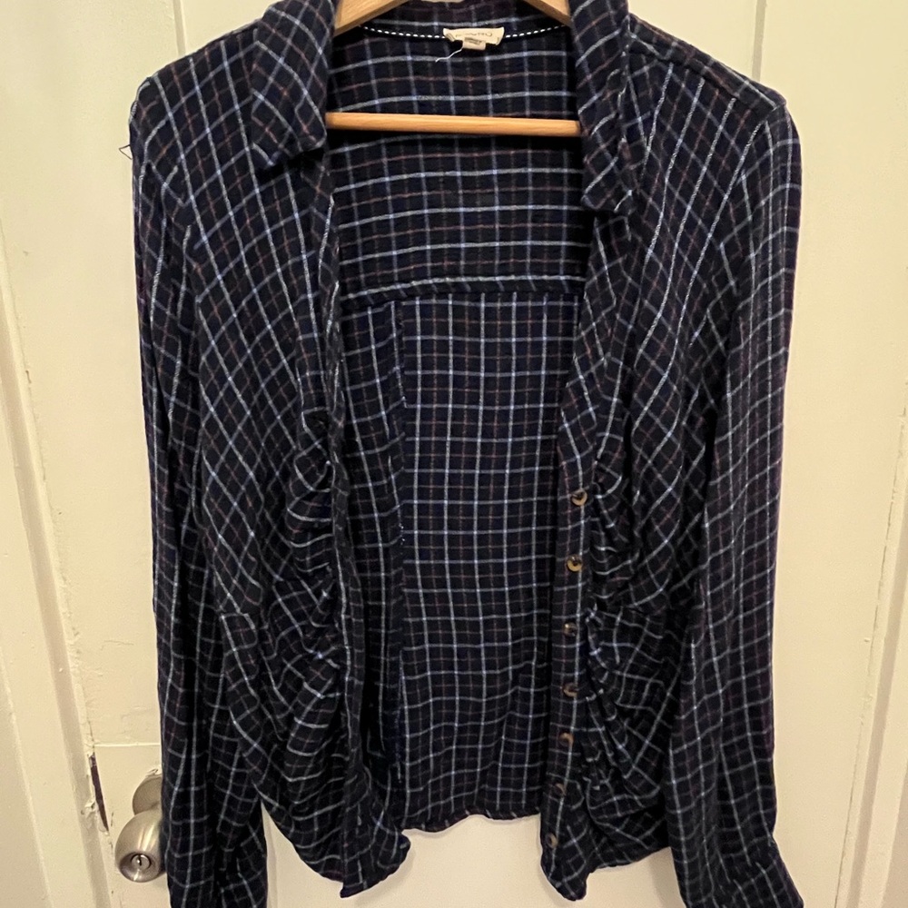 Pilcro Navy and Brown Plaid Shirt
